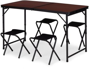Stolik turystyczny stół składany ogrodowy walizka z uchwytem do przenoszenia i regulacją wysokości i zestawem 4 krzesełek 120x60x70 cm bordowy 8