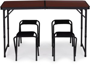 Stolik turystyczny stół składany ogrodowy walizka z uchwytem do przenoszenia i regulacją wysokości i zestawem 4 krzesełek 120x60x70 cm bordowy 9