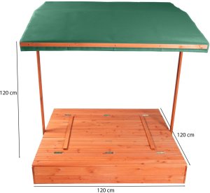 Bauerkraft Drewniana piaskownica ogrodowa z daszkiem zamykana z ławkami 120x120 ciemnozielona 12