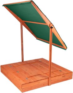 Bauerkraft Drewniana piaskownica ogrodowa z daszkiem zamykana z ławkami 120x120 ciemnozielona 3