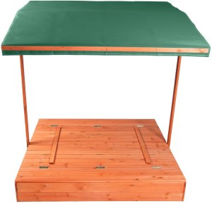 Bauerkraft Drewniana piaskownica ogrodowa z daszkiem zamykana z ławkami 120x120 ciemnozielona 4