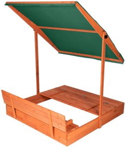 Bauerkraft Drewniana piaskownica ogrodowa z daszkiem zamykana z ławkami 120x120 ciemnozielona 5