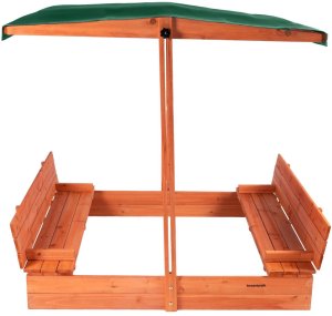 Bauerkraft Drewniana piaskownica ogrodowa z daszkiem zamykana z ławkami 120x120 ciemnozielona 7