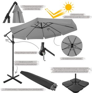 Składany parasol ogrodowy 350 cm XXL pokrowiec grafitowy 8-ramienny 5