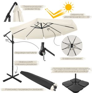 Składany parasol ogrodowy 350 cm XXL pokrowiec beżowy 8-ramienny 5