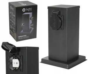 EKO-LIGHT SŁUPEK OGRODOWY ZASILAJĄCY 20CM 2 GNIAZDA 230V CZARNY IP44 4