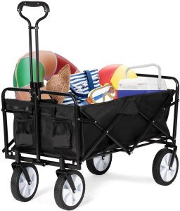 Składany duży wózek ogrodowy plażowy turystyczny transportowy czarny 13