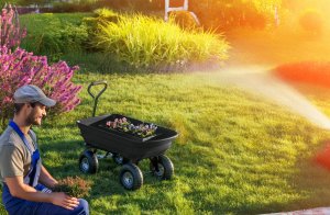 Wózek transportowy ogrodowy taczka wywrotka przyczepka rączka skrętne koła 13