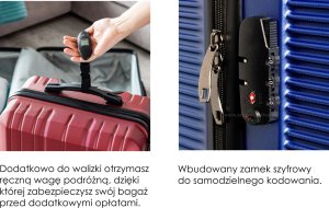 Średnia walizka podróżna granat ABS+PC zamek szyfrowy + waga bagażowa gratis 4