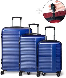Zestaw podróżnych walizek XXL granat 3w1 ABS+PC zamek szyfrowy + waga bagażowa gratis 1