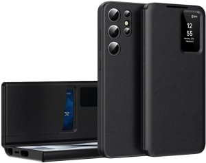 Etui z klapką Smart View skórzane do Samsung Galaxy S25 Ultra, czarne 1