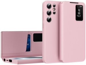 Etui z klapką Smart View skórzane do Galaxy S25 Ultra, różowe 1