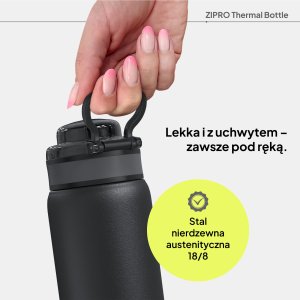 Zipro ZIPRO Butelka termiczna 1000 ml Stainless Steel Czarna 7