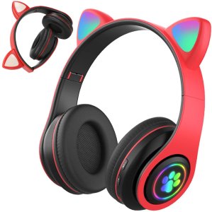 Słuchawki bezprzewodowe bluetooth radio fm mp3 kocie uszy podświetlenie led 1