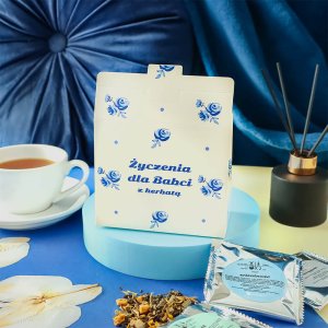 Gotowy zestaw prezentowy Życzenia dla Babci herbata sypana liściasta PREMIUM 5 saszetek MIX różne smaki prezent upominek na Dzień Babci 2