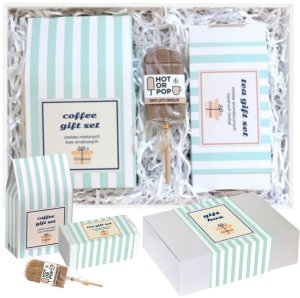 Gotowy zestaw prezentowy Biały GiftBox herbata sypana PREMIUM 20szt. kawa smakowa mix czekoladowy lizak prezent upominek podziękowanie dla mamy taty 1
