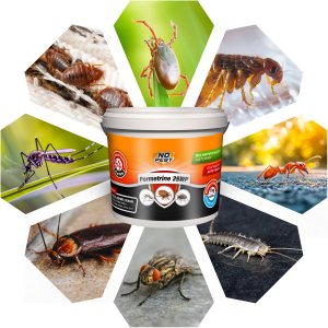 Proszek Preparat Środek Oprysk na Kleszcze Komary Muchy Meszki Pluskwy Rybiki Mrówki i Inne Owady 1kg/400L Permetrine 25WP 3
