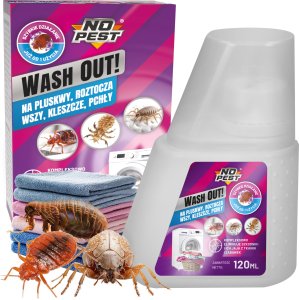 Środek Płyn Preparat do Prania na Pluskwy Roztocza Wszy Kleszcze Pchły i Ich Jaja oraz Larwy 120ml "Wash Out!" do Pralki 1