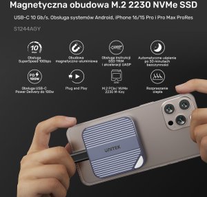 Kieszeń Unitek magnetyczna SolidForce Reefer USB-C do M.2 SSD (NVMe/SATA) (S1244AGY01) 12