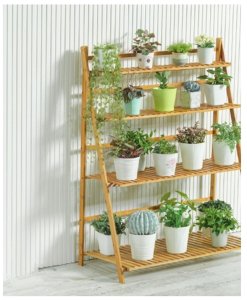 Kwietnik drabinka regał bambusowy na kwiaty 4 półki lakier POL04 2