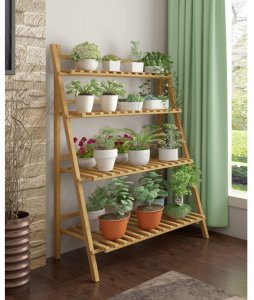 Kwietnik drabinka regał bambusowy na kwiaty 4 półki lakier POL04 8