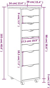 Szafka na kółkach MOSS, z szufladami, szara, sosna 9
