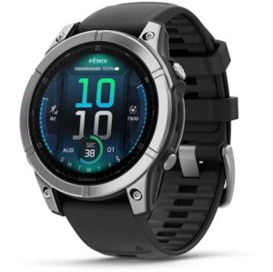 Garmin fēnix® E AMOLED stainless steel with a black silicone band 1