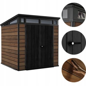 Keter Premium Signature Decocoat 7x7 kolor orzecha włoskiego zamykany schowek z dwiema drzwiami 11