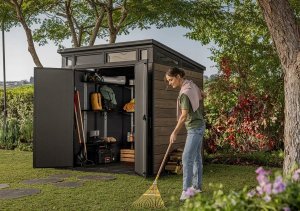 Keter Premium Signature Decocoat 7x7 kolor orzecha włoskiego zamykany schowek z dwiema drzwiami 10