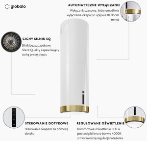 Okap kuchenny GLOBALO Heweno Isola 39.2 WH/Light Gold Mat Ring one size 10