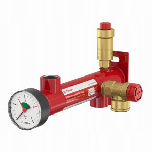 Konsola RED by Flamco do podwieszenia do ściany naczynia wzbiorczego do c.o do poj. 25 litrów. Grupa bezpieczeństwa do c.o: manometr (0-4bar); zawór bezpieczeństwa (nastawa 3 bar); odpowietrznik.(DWZ)27990 1