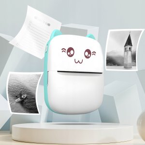 ZESTAW 11 W 1 MINI DRUKARKA PRZENOŚNA BEZPRZEWODOWA NIEBIESKA C28 4