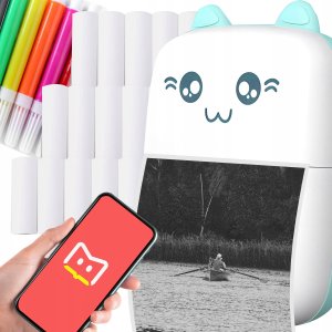 ZESTAW 21 W 1 MINI DRUKARKA PRZENOŚNA BEZPRZEWODOWA NIEBIESKA C28 1