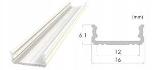 AL12-GLS1-LW-3000: Nawierzchniowy profil ALU biały lakier 6x16mm 3030mm SURFACE white lacquer 1