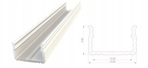 AL12-GLS2-LW-3000: Nawierzchniowy profil ALU biały lakier 9x16mm 3030mm SURFACE white lacquer 1