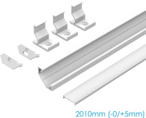 AL12-SET01-2m-GLC1-LW-ML: Zestaw komplet profil 2m biały narożny 45st + klosz mleczny + akcesoria... 1