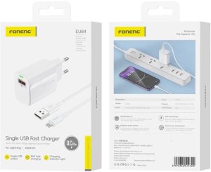 FONENG ładowarka sieciowa EU64 18W 1xUSB QC3.0 + kabel Lightning Biały standard 1