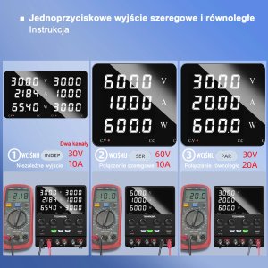 Zasilacz Laboratoryjny Dwukanałowy Techrebal SPS-3010-2KD 30V 10A 60V 5A 14