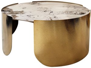Stolik kawowy Coccodrillo L z blatem ze spieku osadzony na złotym stelażu 90/90/42 cm 1