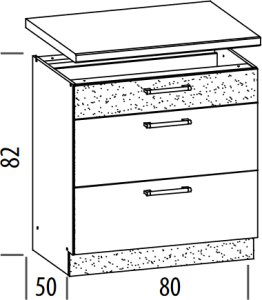 Szafka dolna kuchenna z trzema szufladami MODENA MD28/D80S3 rijeka ciemna 2