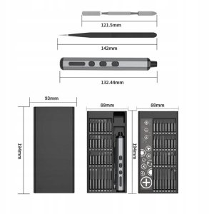 Elektryczny precyzyjny śrubokręt wkrętak z bitami metalowy 68 elementów 11