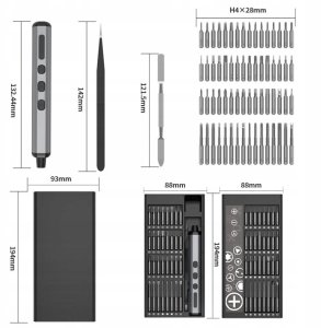 Elektryczny precyzyjny śrubokręt wkrętak z bitami metalowy 68 elementów 9