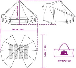 Namiot Rodzinny Tipi Zielony 10-osobowy Wodoodporny 12
