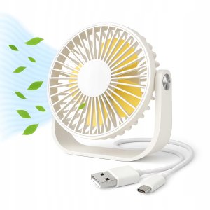 Wentylator Biurkowy Wiatrak USB Mały Na Biurko Ścienny Cichy Mini Biały 2w1 1