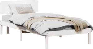 vidaXL Rama łóżka z wezgłowiem Biała 90x200 cm z litego drewna sosnowego 2