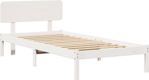vidaXL Rama łóżka z wezgłowiem Biała 90x200 cm z litego drewna sosnowego 3