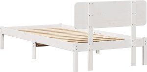 vidaXL Rama łóżka z zagłówkiem biała 90x190 cm z litego drewna sosnowego (872129) 8