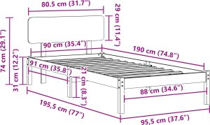 vidaXL Rama łóżka z zagłówkiem biała 90x190 cm z litego drewna sosnowego (872129) 10