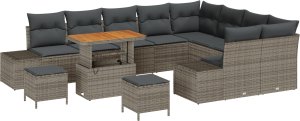 vidaXL 12-częściowy Zestaw Sofy Ogrodowej z Poduszkami Szary Polirattan Akacja 2