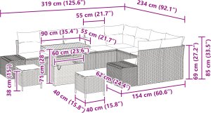 vidaXL 12-częściowy Zestaw Sofy Ogrodowej z Poduszkami Szary Polirattan Akacja 8